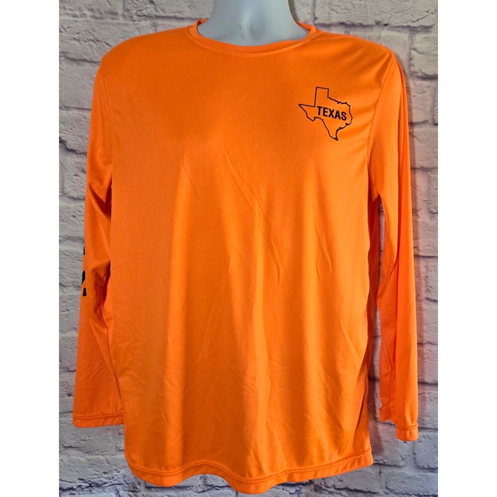 F H Davis Bright Orange Texas Logo Graphic Shirt M Moisture Wicking